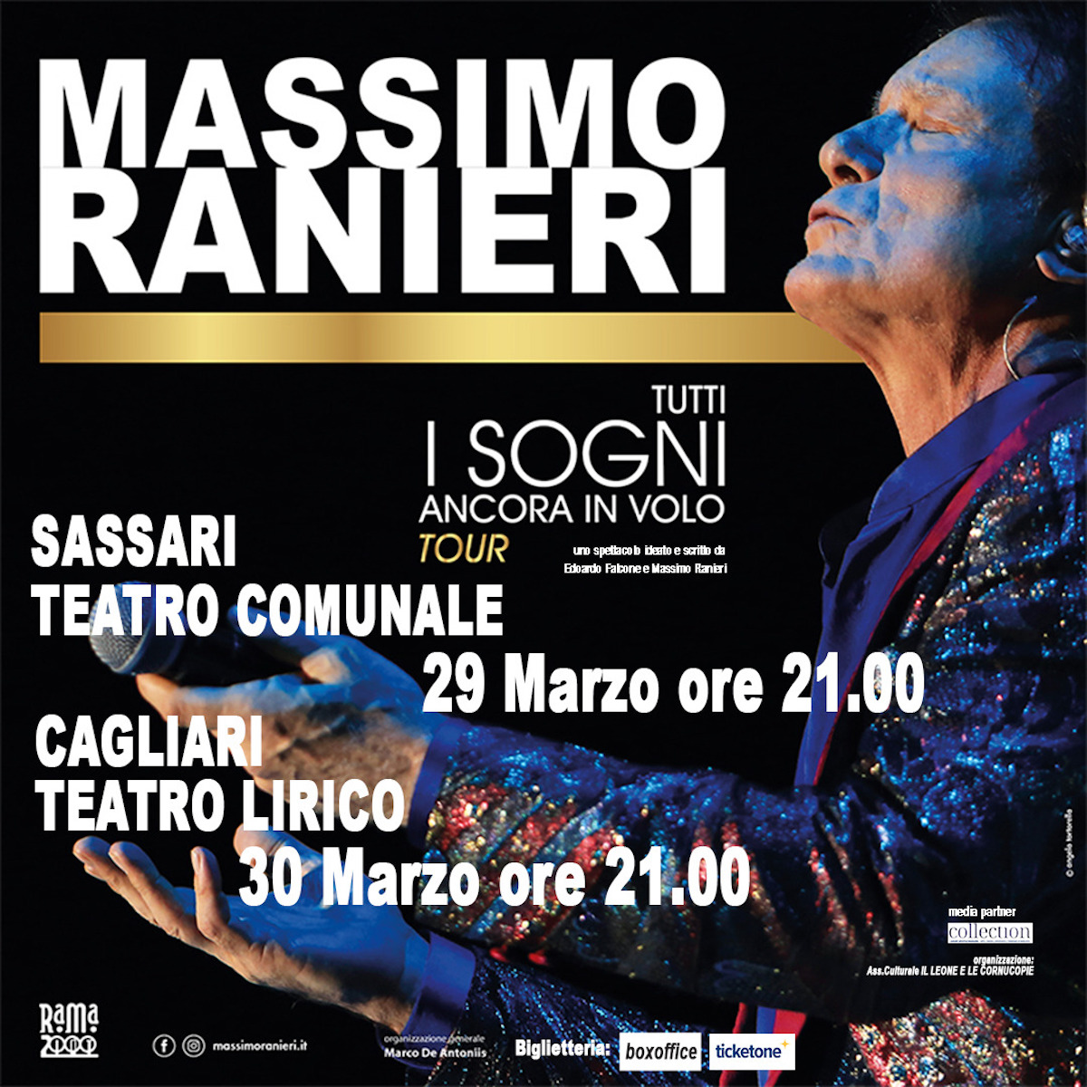 Massimo Ranieri in Sardegna: prevendite aperte per i concerti a Sassari (29 marzo) e Cagliari (30 marzo)